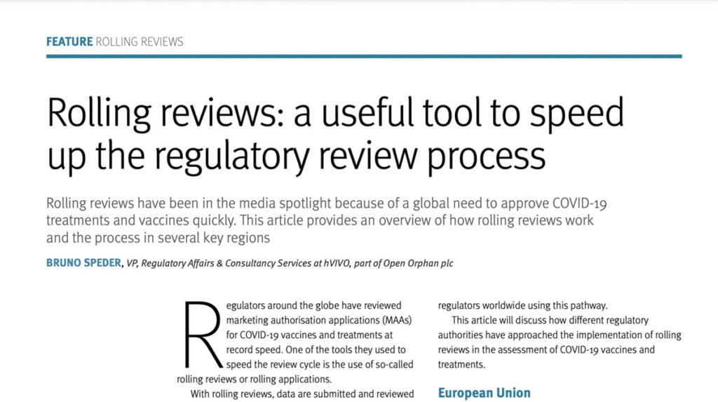 hVIVO Rolling Reviews a useful tool to speed up the regulatory review process