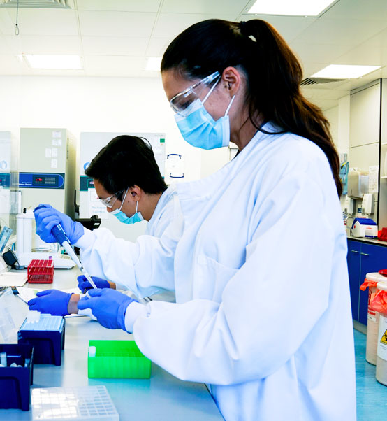 Woman and man working in a lab